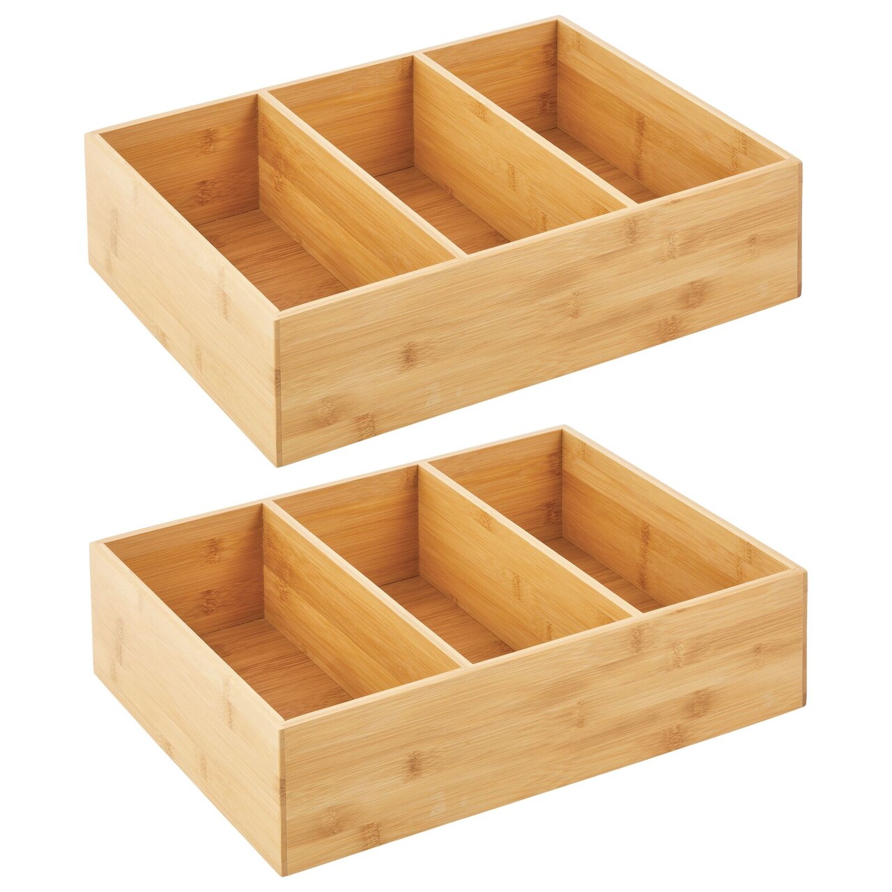 mDesign Bamboo Divided Tea, Drink, or Food Organizer Box, 2 Pack, Natural Wood